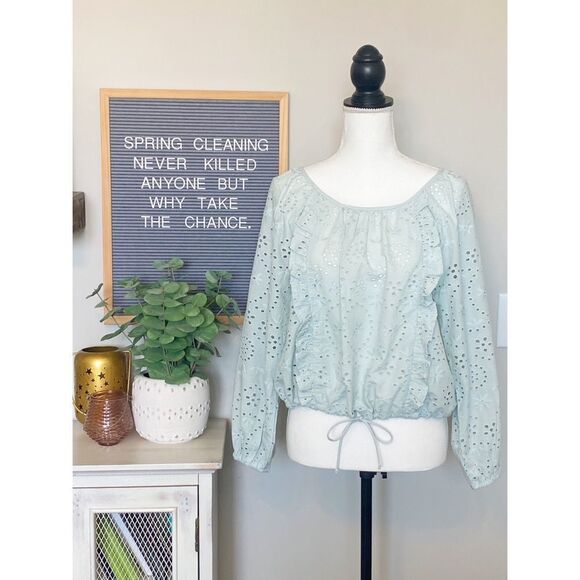 NWT Joie Brand BEAUTIFUL Light Blue Eyelet Top with Ruffle Detail - Size M - Picture 1 of 5